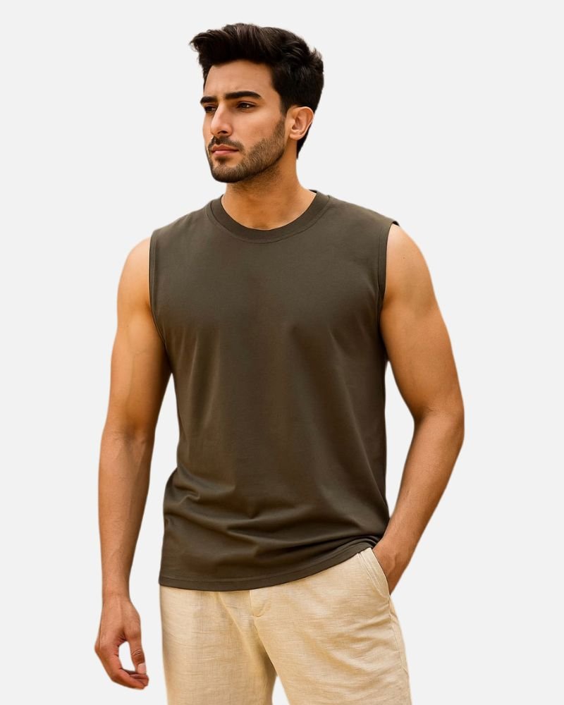 Olive green Sleeveless Muscle Tee
