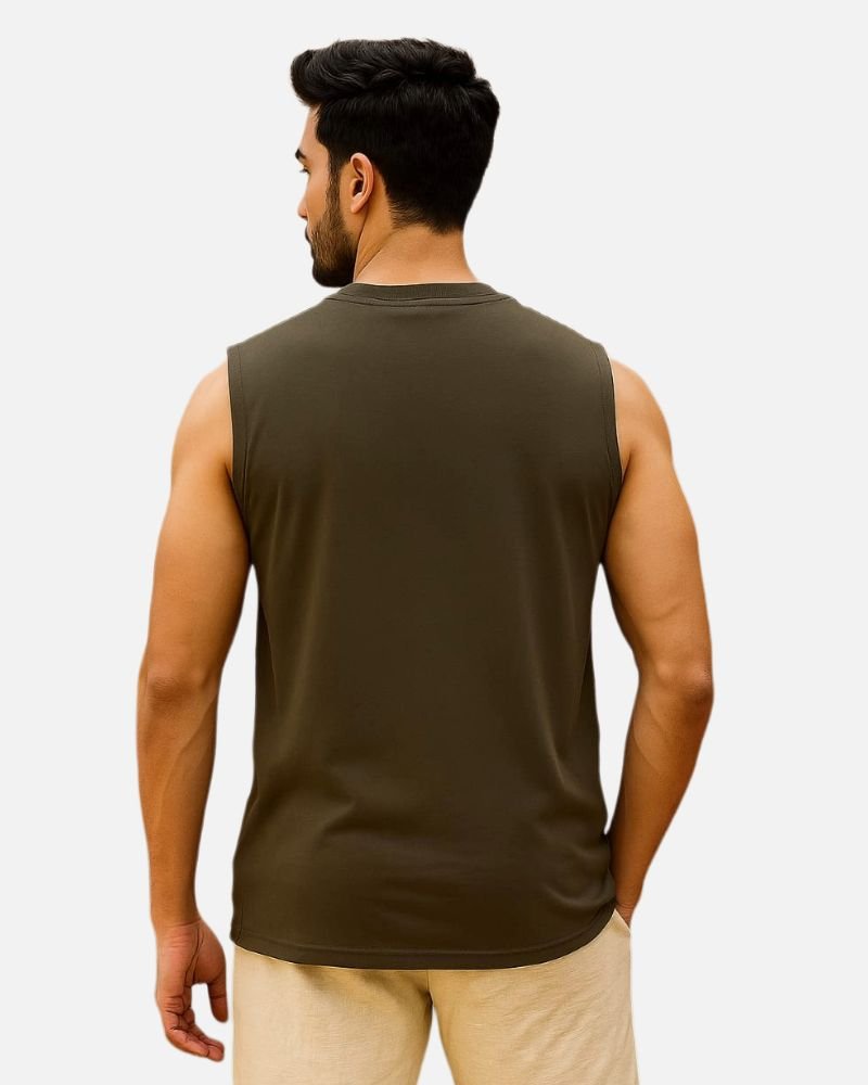 Olive green Sleeveless Muscle Tee(backside) Olive green Sleeveless Muscle Tee(backside)