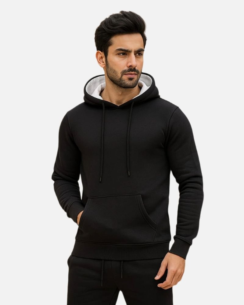 Men’s Premium Black 2-Piece Tracksuit(zoom Hoodie view)