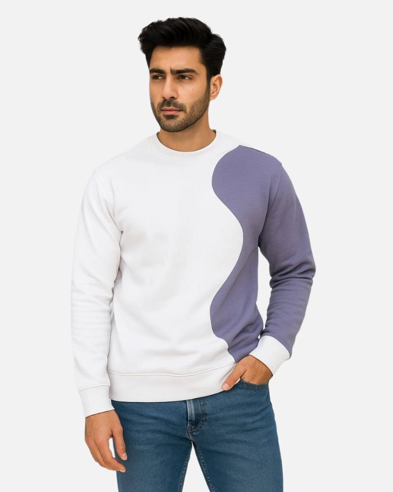 White & Lavender Color block Sweatshirt
